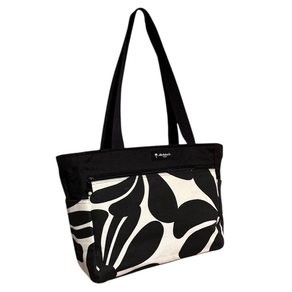 Mailelani’s Kauai Black & White Floral Zip Top Canvas Tote - Picture 3 of 8